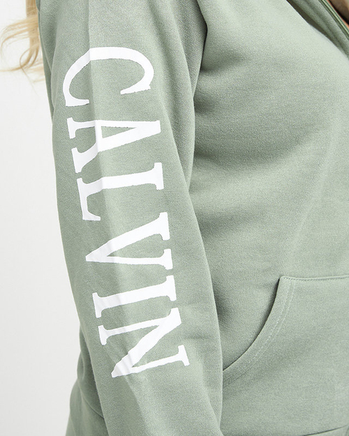 Зелений жіночий утеплений світшот з написами на рукавах - Одяг