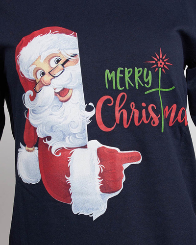 Marineblauer Schlafanzug für Damen mit Weihnachtsaufdruck- Kleidung