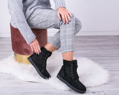 Czarne botki ocieplane Gretta - Obuwie