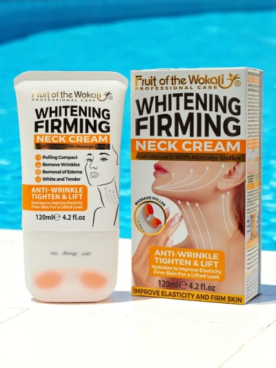 Straffende und aufhellende Halscreme mit Massager