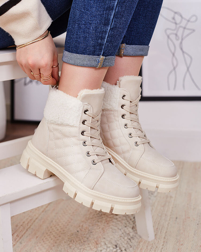 Royalfashion Beige isolierte Damen Trapperstiefel Hogenaf