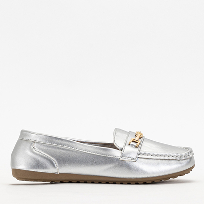 Okeri silberne Damenmokassins mit einer Verzierung an der Spitze - Schuhe