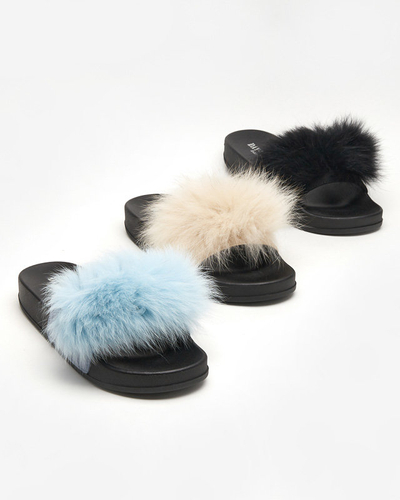 OUTLET Schwarze Hausschuhe mit Fell Nate - Schuhe