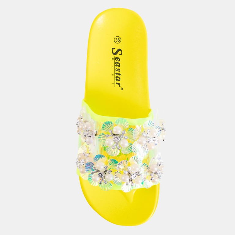 Neongelbe Plateausandalen für Damen mit Maurelle-Verzierungen - Schuhe