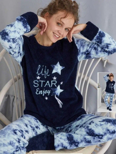 Royalfashion Damenpyjamas a'la Fleece Life Star Genießen