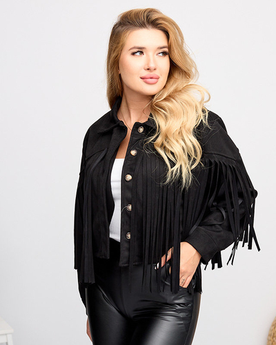 Schwarze Bikerjacke mit Fransen für Damen - Kleidung