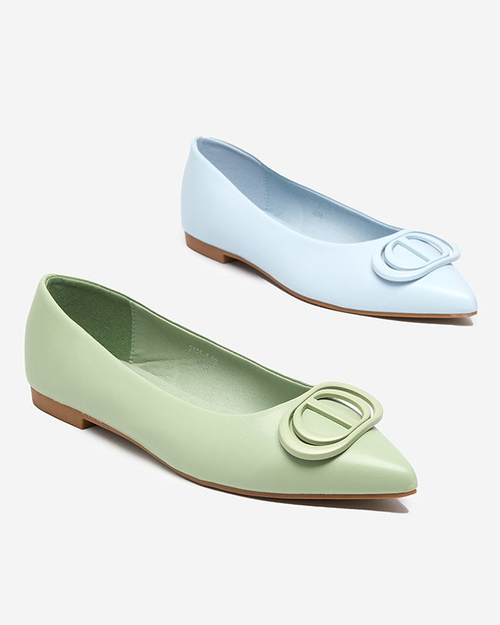 Жіночі зелені гострокінцеві балерини з орнаментом на носочку Manico - Взуття