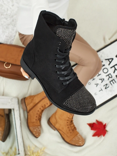 Öko-Wildleder Schnürstiefeletten Damen mit Zirkonia Marvelli