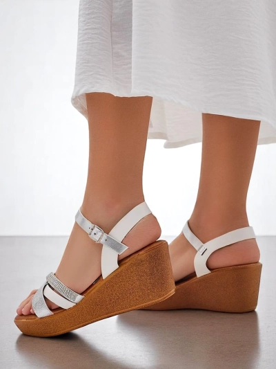 Royalfashion Damen Wedgesandalen mit Strasssteinen und Glitzer Glittera