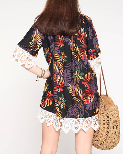 Schwarze Damen-Tunika mit Blättern - Kleidung