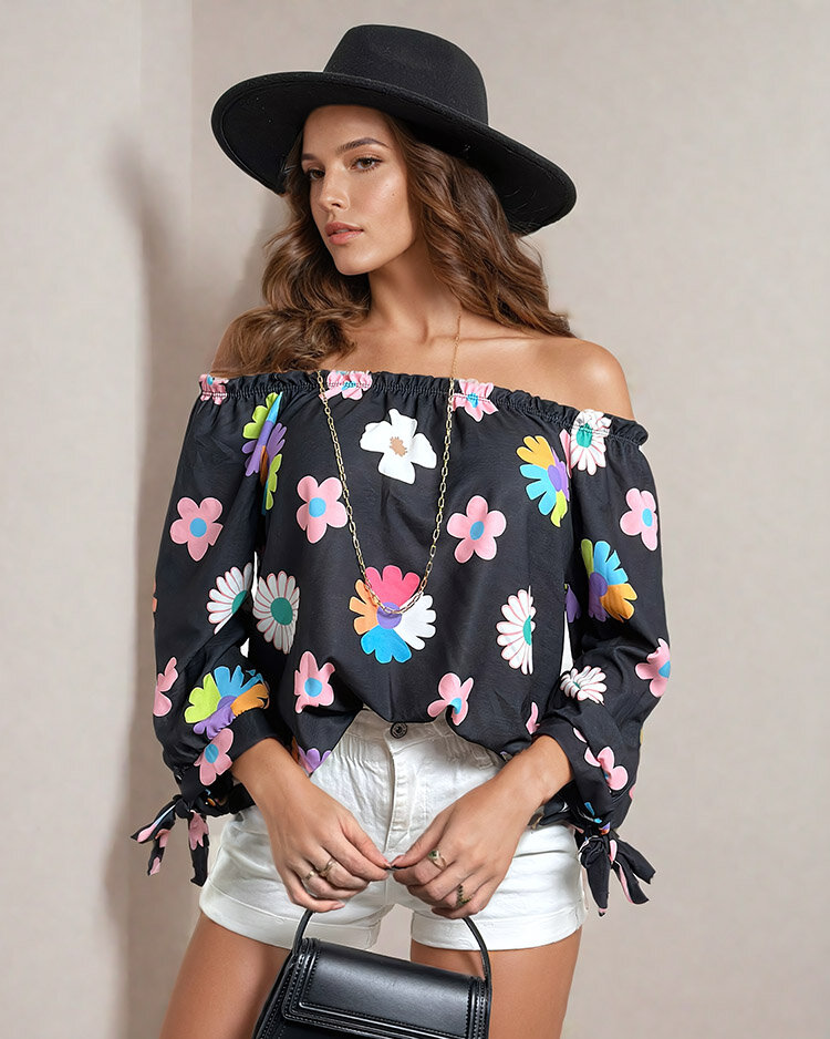 Royalfashion Damenbluse a'la spanische Bluse mit Blumen