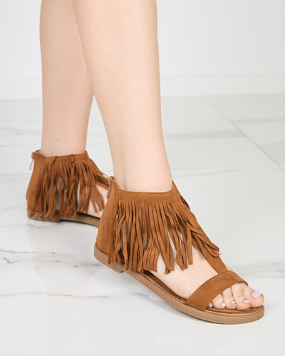 OUTLET Damensandalen mit Fransen in Camel Clov-Schuhe