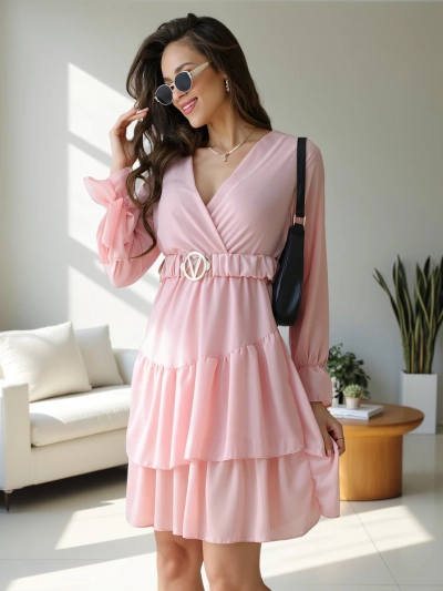 Royalfashion Damen-Minikleid mit Rüschen und Wickelausschnitt