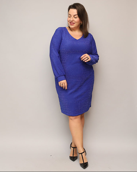 Royalfashion Glitzerndes Damenkleid vor dem Knie in navyblau PLUS SIZE