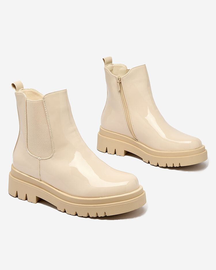 Royalfashion Beige lackierte, isolierte Damenstiefel Angel Steps