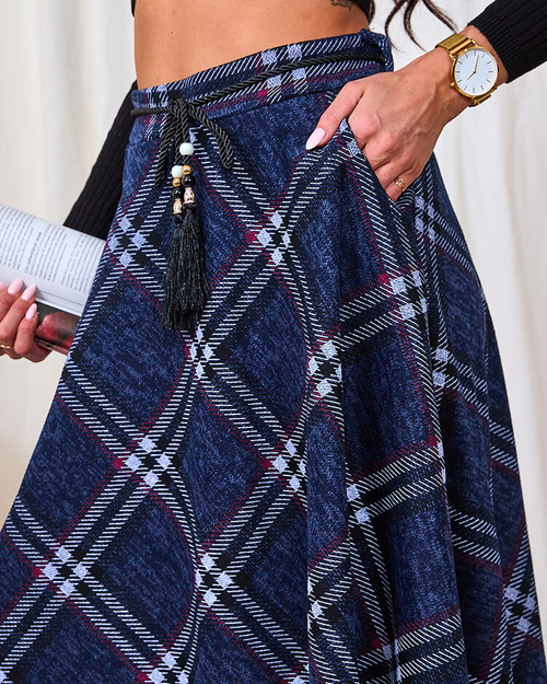 Royalfashion Жіноча сіро-червона довга спідниця в клітинку