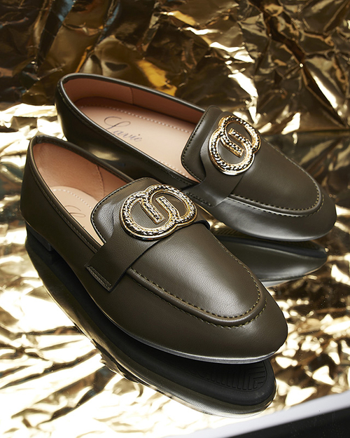 Темно-зелені жіночі мокасини з золотими вставками Uletta - Взуття