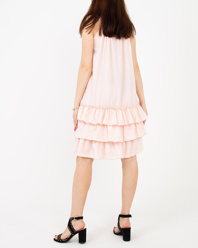Dunkelrosa Damenkleid mit Trägern mit Rüschen - Kleidung