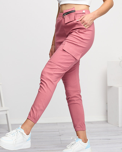 Dunkelrosa Damen-Cargohose mit abnehmbarer Tasche - Kleidung