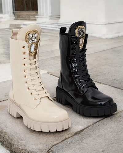 Royalfashion Damen Operre Schnürstiefel