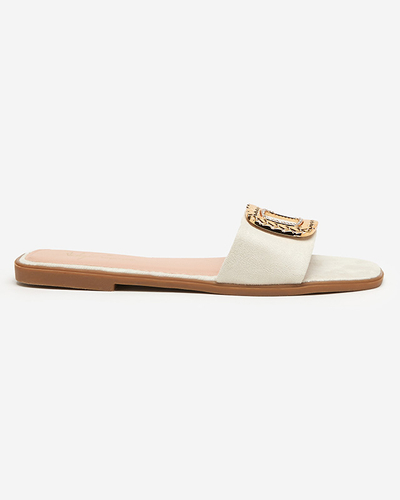 Beige Öko-Wildleder-Slipper für Damen mit goldener Schnalle Lozi - Footwear
