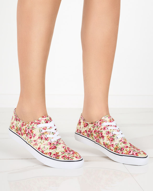 Cremefarbene Damen-Sneaker mit Blumen Surfi - Footwear
