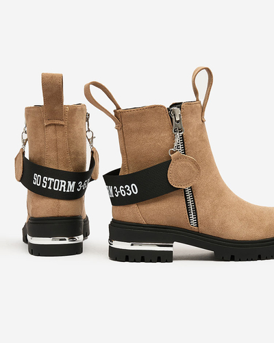 Royalfashion Braune Stiefel aus Öko-Wildleder mit Riemen und Reißverschlüssen Redmisala