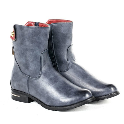 Granatowe botki z suwakami - Obuwie