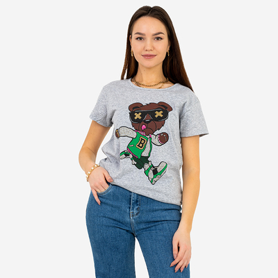 Grau bedrucktes Damen-T-Shirt - Kleidung