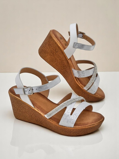 Royalfashion Damen Wedge-Sandalen mit Strass und Glitzer Eclat