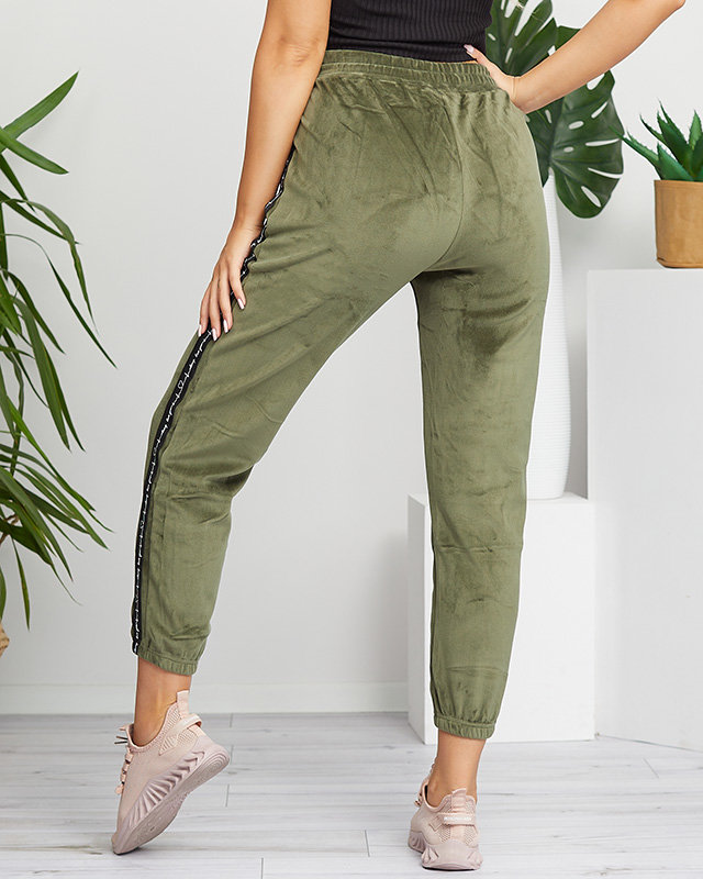 Dunkelgrüne Damen-Treggings mit Streifen - Kleidung