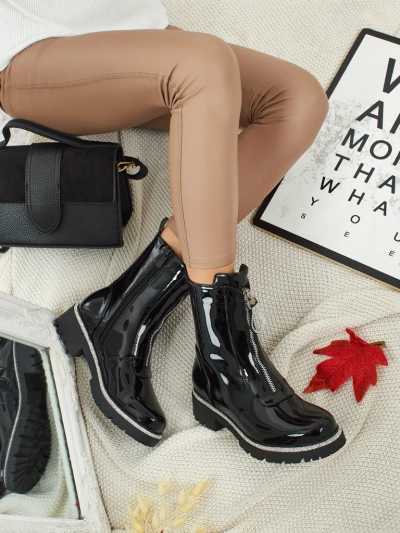 Lackierte Damenstiefeletten Nuvina aus Öko-Leder mit Zirkonia