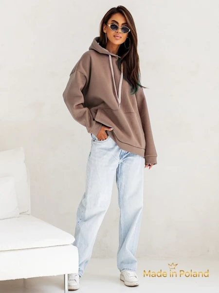 Damen Sweatshirt Kapuśniak Leonida Braun mit langen Ärmeln