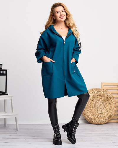 Türkisfarbene Manteljacke für Damen mit Aufschriften - Kleidung