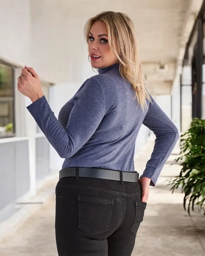 Damen Halbrollkragenpullover in Blau- Kleidung