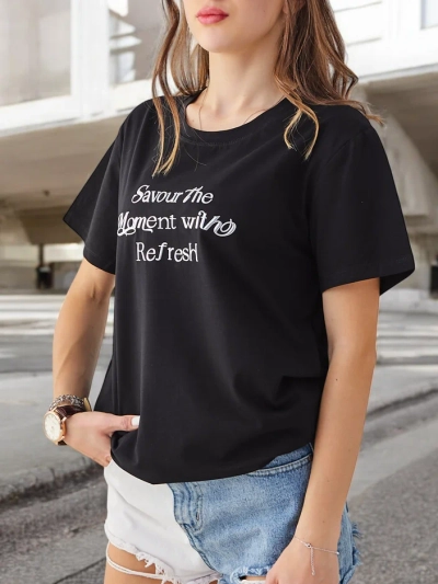 Royalfashion Baumwolle Damen T-Shirt Den Moment genießen Mit Refresh