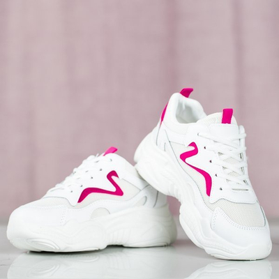 Weiße Papaschuhe mit pinkfarbenem Mia-Einsatz - Schuhe 1