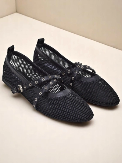Royalfashion Arethusa Nero Ballerinas aus Mesh mit flachem Absatz