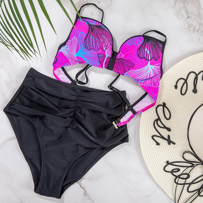 Купальний костюм з принтом в кольорі фуксія