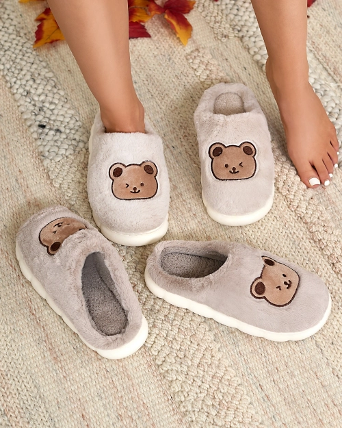 Royalfashion Світло-сірі жіночі хутряні капці з ведмедиком Hettres