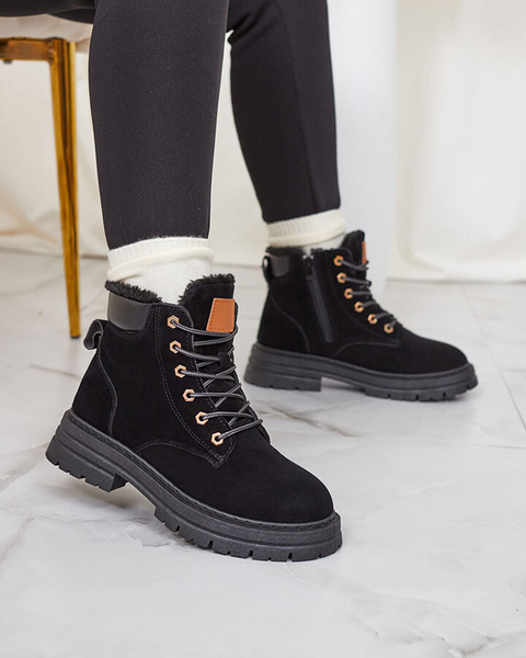 Royalfashion Schwarze isolierte Damen-Trapper-Stiefel Radoras