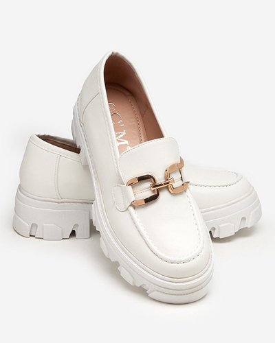 OUTLET Weiße Damenschuhe mit goldener Verzierung Meritso - Schuhe