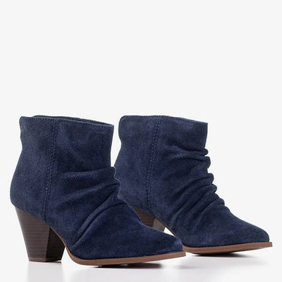 Dunkelblaue Stiefeletten mit gerafften Holtien - Schuhen