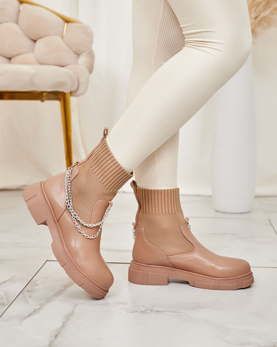Hellbraune Damenstiefel mit Schaft a'la sock Foldaf- Footwear
