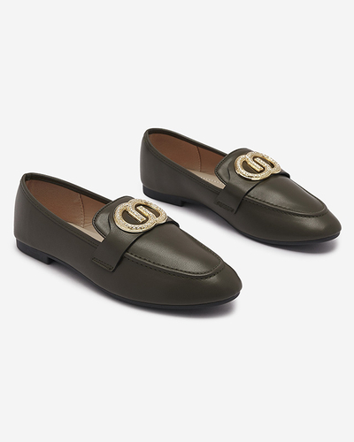 Dunkelgrüne Damenmokassins mit Goldverzierung Uletta - Footwear