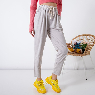 Hellgraue Damenhose aus gerader Baumwolle PLUS GRÖSSE - Kleidung
