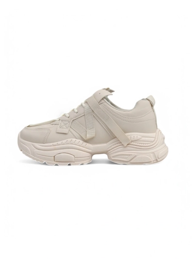 Beige Damen-Sneakers Platina Roma mit flachem Absatz aus Öko-Leder 5 cm