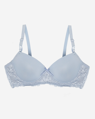 Einfarbiger, blauer Damen-BH mit Spitze - Unterwäsche