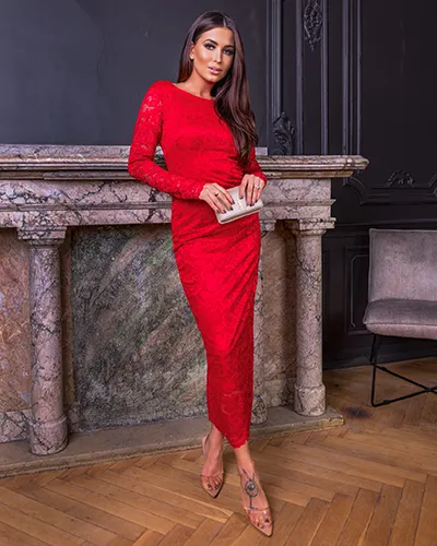 Royalfashion Damen Spitzen-Midi-Kleid