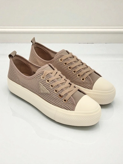 Damen Sneaker Hypatia Mesh hellbraun für den Sommer flache Sohle 3cm